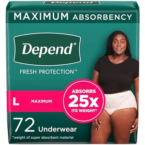 lot 42268 image: Depend Fresh Protection Adult Incontinence & Postpartum Bladder Leak Underwear for Women, Disposable, Maximum, Large, Blush, 72 Count (2 Packs of 36), Packaging May Vary Retail $56