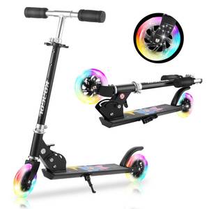 lot 42270 image: Scooter for Kids Ages 3-10 - Kids Kick Scooters with Led Light Up Wheels & 3 Levels Adjustable Handlebar, Lightweight Foldable 2 Wheel Black Scooter, Christmas Birthday Gifts for Girls Boys. Retail $50