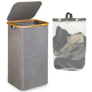 lot 42277 image: efluky Large Laundry Basket with Lid, 100L Tall Laundry Basket with Bamboo Handles for Clothes and Toys, Freestanding Collapsible Laundry Hamper with Inner Bag for Bedroom and Bathroom, Beige Retail $30