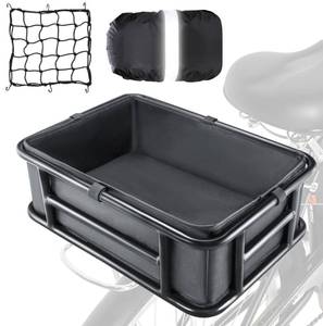 lot 42279 image: Dirza Bike Basket Rear with Liner,Waterproof Cover,Cargo Net Large Rear Bike Basket,Heavy Duty Bicycle Rear Basket for Electric Bike, Ebike,Great for Bike Trip,Carrying Grocery,Ball,Dog Retail $70
