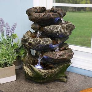 lot 42285 image: Sunnydaze 14-Inch 5-Step Indoor Tabletop Fountain with LED Lights - Electric Submersible Pump - Polyresin and Fiberglass Retail $80