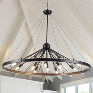 lot 42289 image: ZJVAIVE 43 Black Farmhouse Chandelier 12 Lights Wagon Wheel Chandelier Modern Sputnik Light Fixture Rustic Large High Ceiling Round Chandeliers for Living Room Kitchen Entryway Foyer Retail $230