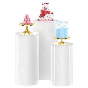 lot 42302 image: Xiomot Round Cylinder Pedestal Stands 3PCS White Cylinder Tables for Parties Dessert Table Display Pillars for Party Wedding Baby Shower Birthday Event Decor 15.735.4(L),14.229.5(M),1323.6(S) Retail $160