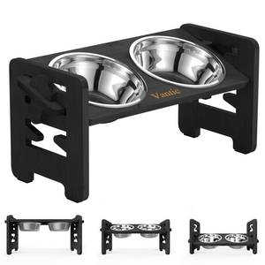 lot 42308 image: Vantic Elevated Dog Bowls - Adjustable Raised Dog Bowls for Small Dogs and Cats, Sturdy Bamboo Dog Food Bowl Stand with 2 Stainless Steel Bowls and Non-Slip Feet Retail $33