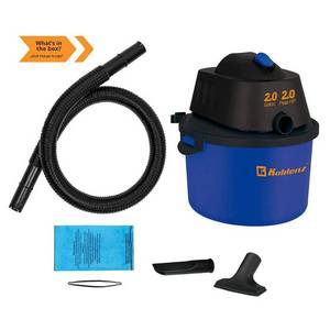 lot 42309 image: KOBLENZ Wet Dry Blow Vacuum 2.0 Gallon 2.0 Peak HP 3-IN-1 Portable shop vac 5 Year Warranty 1-14 In x 4 Ft Locking Hose (WD-2L) Retail $33