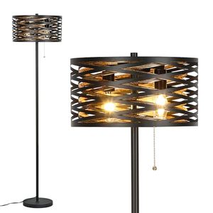 lot 42315 image: Industrial Floor Lamp for Living Room Black Standing Lamp Farmhouse Stand Up Lamp with Pull Chain Switch Tall Lamp for Bedroom Home Decor Vintage Rustic Unique Pole Lamps, Dual E12 Bulbs Included Retail $70