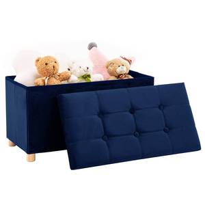 lot 42316 image: YOUDENOVA 30 Inches Storage Ottoman Bench, Velvet Storage Bench, Folding Storage Chest, Footrest Couch with Wooden Legs, Support 350lbs for Bedroom, Living Room, Bedroom, Hallway, Navy Blue Retail $47