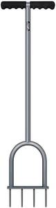 lot 42318 image: Walensee Lawn Spike Aerator, T-Handle, Manual Dethatching and Soil Aerating Tool with Four Iron Spikes, 35.5 Inches, Grey Retail $31
