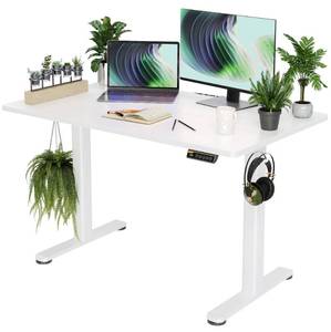 lot 42331 image: Claiks Electric Standing Desk, Adjustable Height Stand up Desk, 48x24 Inches Sit Stand Home Office Desk with Splice Board, White FrameWhite Top Retail $160