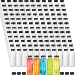 lot 42332 image: Tanlade 150 Pcs Plastic Juice Bottle with Caps Clear Cylindrical Drink Containers Bulk Empty PET Beverages Bottles with Tamper Evident Lids for Juicing Smoothies Drinking Fridge (White,12oz) Retail $97