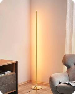 lot 42333 image: EDISHINE LED Corner Floor Lamp, Minimalist Dimmable Light with Remote, Standing LED 57.5 Inches Tall Lamp for Living Room, Bedroom, Home Office, 7 Color Temperature 27006000K (Gold) Retail $70
