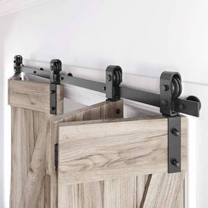lot 42337 image: Roymelo 52 Bifold Sliding Barn Door Hardware Track Kit,Side Mounted Black Roller,Smoothly and Quietly,Assembly Easy,Fit Four 12 Bi-Folding Doors (Door Not Included) Retail $149