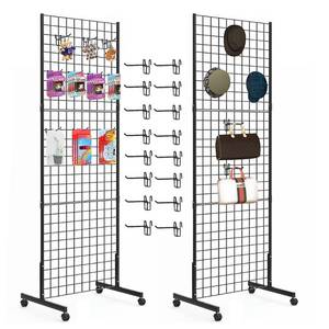 lot 42338 image: Eastern Tree 2 Packs 2x 5 Six Pieces Gridwall Panels Stand with T-Base, Black Wire Grid Wall Display Racks with Wheels, Craft Show Display Rack, Retail Display, Extra More 16 Pieces Hooks Retail $107