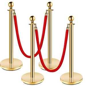 lot 42341 image: Stainless Steel Stanchion Post,5 FT Red Carpet Ropes and Poles,4pcs Gold Stanchions with Red Rope,Hollow Base and Velvet Ropes Safety Barriers Set,Carpet Runner for Party(37in)