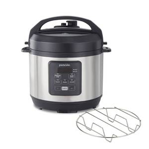 lot 42345 image: Proctor-Silex Simplicity 4-in-1 Electric Pressure Cooker, 3 Quart Multi-Function With Slow Cook, Steam, Saut�, Rice, Stainless Steel (34503) Retail $70