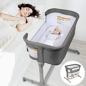 lot 42347 image: 3 in 1 Baby Bassinet, Bedside Sleeper, & Playpen, Easy Folding Portable Crib (Grey)- KoolaBaby (Bassinet) Retail $230