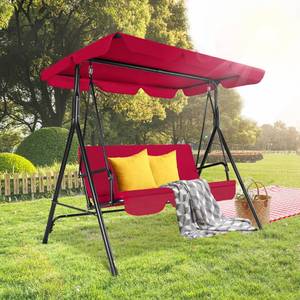 lot 42349 image: 3-Seats Outdoor Patio Swing Chairs with Adjustable Tilt Canopy & Durable Steel Frame, Porch Swing Outdoor Swings for Adults, Removable Cushion, Best for Garden, Yard & Balcony (Red) Retail $108