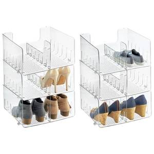 lot 42350 image: mDesign Stackable Shoe Storage Organizer for Organizing Mens, Womens Shoes Inside Closet Holds Booties, Pumps, Sandals, Wedges, Flats, Heels Each Holds 2 Pairs - Ligne Collection, 6 Pack - Clear Retail $73