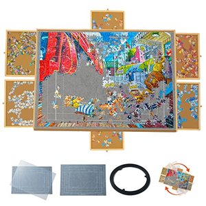 lot 42360 image: HAHA KID Puzzle Board 2000 Pieces with Cover Rotating Wooden Jigsaw Puzzle Table, Extra Large Puzzle Board for Adults and Children 2000 Pieces Puzzle Board with 6 Drawers and Puzzle Mat(40 x 30) Retail $129