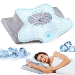 lot 42373 image: Olumoon Memory Foam Pillows - Neck Support Pillow for Pain Relief, Ergonomic Cervical Pillow for Sleeping, Orthopedic Contour Bed Pillow for Side, Back & Stomach Sleepers with Pillowcase (Blue) Retail $40