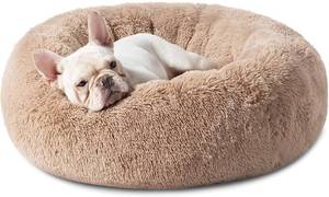 lot 42380 image: Bedsure Calming Dog Bed for Medium Dogs - Donut Washable Medium Pet Bed, 30 inches Anti-Slip Round Fluffy Plush Faux Fur Cat Bed, Fits up to 45 lbs Pets, Camel Retail $50