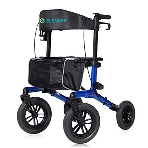 lot 42383 image: ELENKER All-Terrain Rollator Walker with Non-Pneumatic Tire 12 Front Rubber Wheels, Compact Folding Design for Seniors, Blue Retail $190