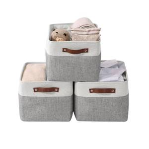 lot 42384 image: DECOMOMO Storage Bins  Fabric Storage Baskets for Shelves for Organizing Closet Shelf Nursery Toy  Decorative Large Linen Closet Organizer Bins with Handles (Grey and White, Large - 3 Pack) Retail $32