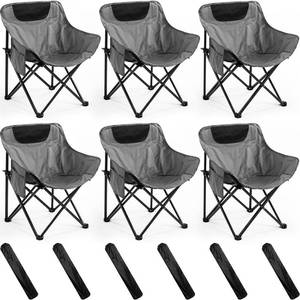 lot 42386 image: FairySandy 6 Pack Portable Folding Camping Chairs Lightweight Backpacking Chairs Collapsible Camp Chairs for Adults with Storage Bag Beach Camping Chairs for Outdoor, Picnic, Festival, Hiking, Grey Retail $106