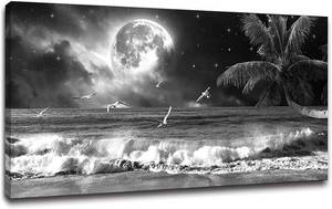 lot 42392 image: Yxbhhym Black and White Ocean Wall Art Moon Sea Beach Canvas Print Art Ocean Paintings Seascape Poster Wall Pictures Landscape Palm Artwork for Wall Living Room Decor Framed-20x40inches Retail $50