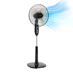 lot 42398 image: Amazon Basics 16-Inch Pedestal Floor Fan with Oscillating Blades, Remote Control, Timer, Tilted Head, and 3 Speed Settings - Sleek Black Design Retail $49