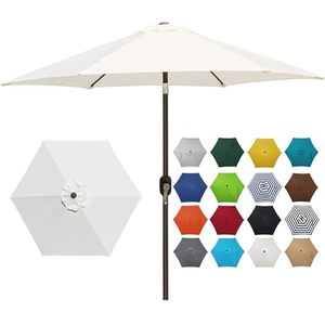 lot 42399 image: Blissun 7.5 ft Patio Umbrella, Yard Umbrella Push Button Tilt Crank (Cream White) Retail $45