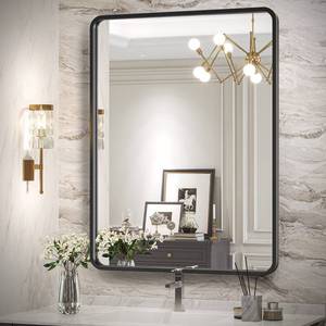 lot 42400 image: Brightify Black Bathroom Mirror for Wall, 24x32 Inch Rectangular Black Metal Framed Mirror, Modern Wall Mounted Vanity Mirror for Bathroom, Vertical or Horizontal Retail $90