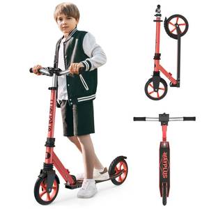 lot 42407 image: WAYPLUS Lightweight Kick Scooter for Kids, Teens and Adults, Foldable, 8-Inch Non-Slip Deck, ABEC9 Bearing, Adjustable Height 3.9-6.2FT, Red Retail $96