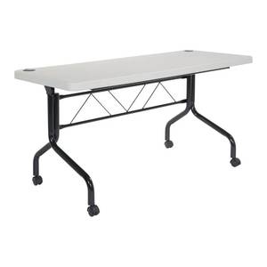 lot 42410 image: Office Star Resin Multipurpose Flip Training Table with Locking Casters for Home or Office Use, 5 Feet Light Gray Retail $254