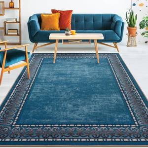 lot 42414 image: Antep Rugs Alfombras Bordered Modern 5x7 Non-Slip (Non-Skid) Low Pile Rubber Backing Indoor Area Rug (Turquoise Blue, 5 x 7) Retail $80