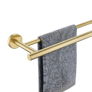 lot 42421 image: JQK Double Bath Towel Bar, Brushed Gold 30 Inch 304 Stainless Steel Thicken 0.8mm Towel Rack for Bathroom, Towel Holder Wall Mount, 33 in Total Length, TB100L30-BG Retail $34