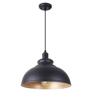 lot 42426 image: GOALPLUS 15 12in. Large Dome Barn Pendant Light for Farmhouse Black Ceiling Mounted Lighting with Brass Interior for Kitchen, Indoor and Outdoor Hanging Light Fixture with Ajustable Cord Retail $100