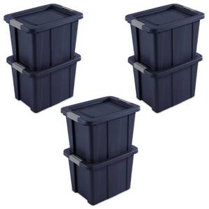lot 42437 image: Sterilite 18 Gal Latching Tuff1 Storage Tote, Stackable Bin with Latch Lid, Plastic Container to Organize Garage, Basement, Blue Base and Retail $104