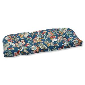 lot 42445 image: Pillow Perfect Floral IndoorOutdoor Sofa Setee Swing Cushion, Tufted, Weather, and Fade Resistant, 19 x 44, BlueTan Telfair, 1 Count Retail $94