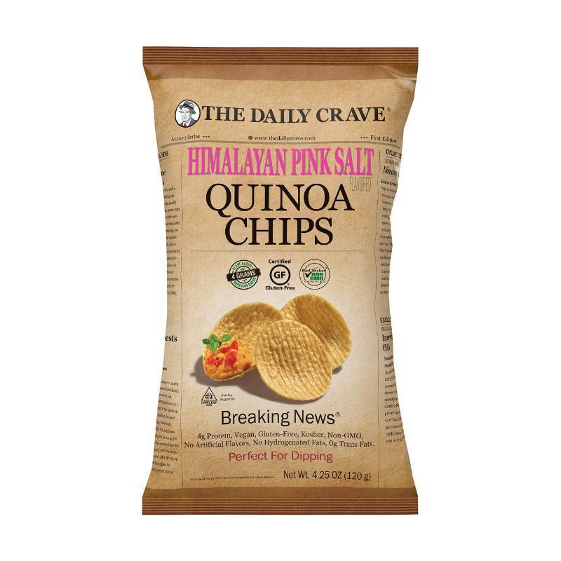 lot 55113 image: The Daily Crave Himalayan Pink Salt Quinoa Chips, 4.25 Oz (Pack Of 8) 4g Protein, 2g Fiber, Gluten-Free, Non-Gmo, Crunchy - Retail - $47.20