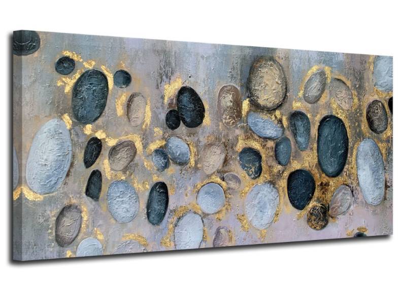 lot 55120 image: Arjun Abstract Wall Art Large Gold Gray Brown Canvas Stone Geometric Painting Circle Grey Picture, Modern Artwork Framed Large Ready to Hang for Bathroom Bedroom Living Room Office Home Decor 40x20 - Retail - $49.80