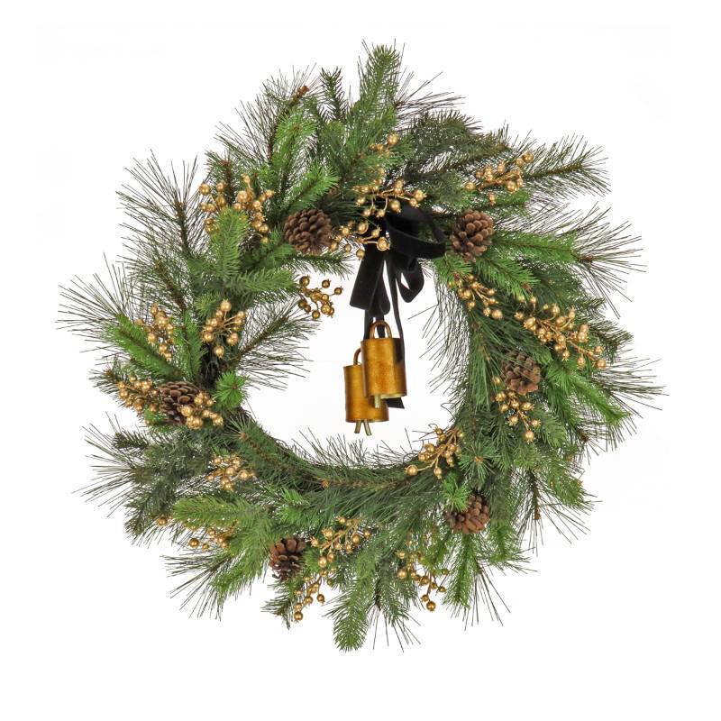 lot 55123 image: HGTV Home Collection Black Tie Wreath, Gold, 28in