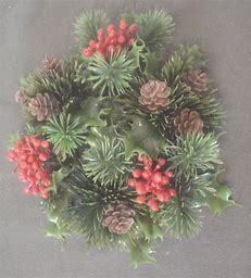 lot 55186 image: Christmas Holly Berry Pine Pinecone Wreath 12, Candle Ring (6 pack) quantity 6 pieces - Retail - $17.99