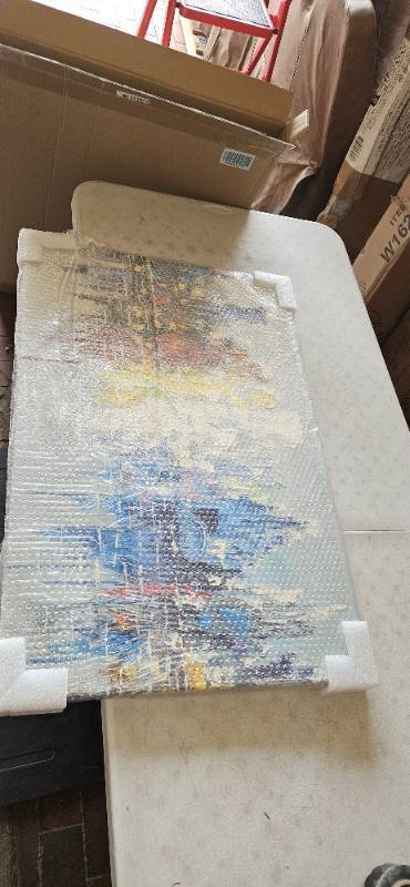 lot 55209 image: GO2HEJING Hand-painted Textured New York City Oil Paintings on Canvas 24x36 Colorful Abstract Wall Art Reflection Abstract Cityscape Wall Art for Decor
