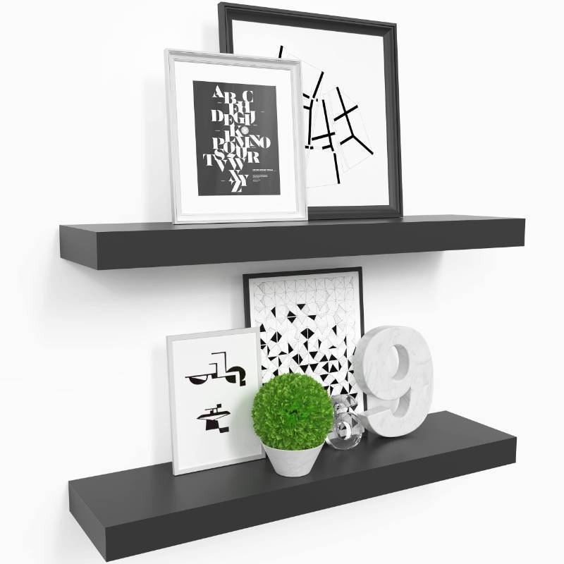 lot 55240 image: Ballucci Floating Shelves, 24 Wood Wall Shelf Set of 2, with Invisible Brackets for Bathroom, Living Room, Bedroom, Kitchen, Nursery, 6 Deep, Black