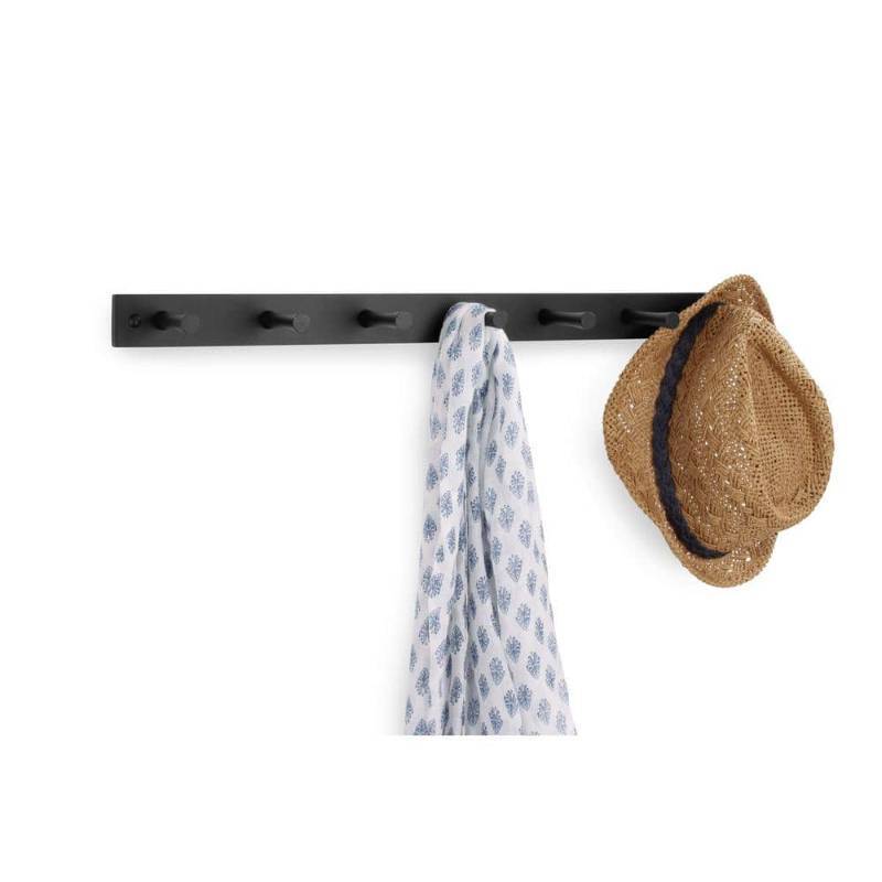 lot 55255 image: Spectrum Diversified Wooden Wall Mount Rack 7 Peg Hooks Black Wood