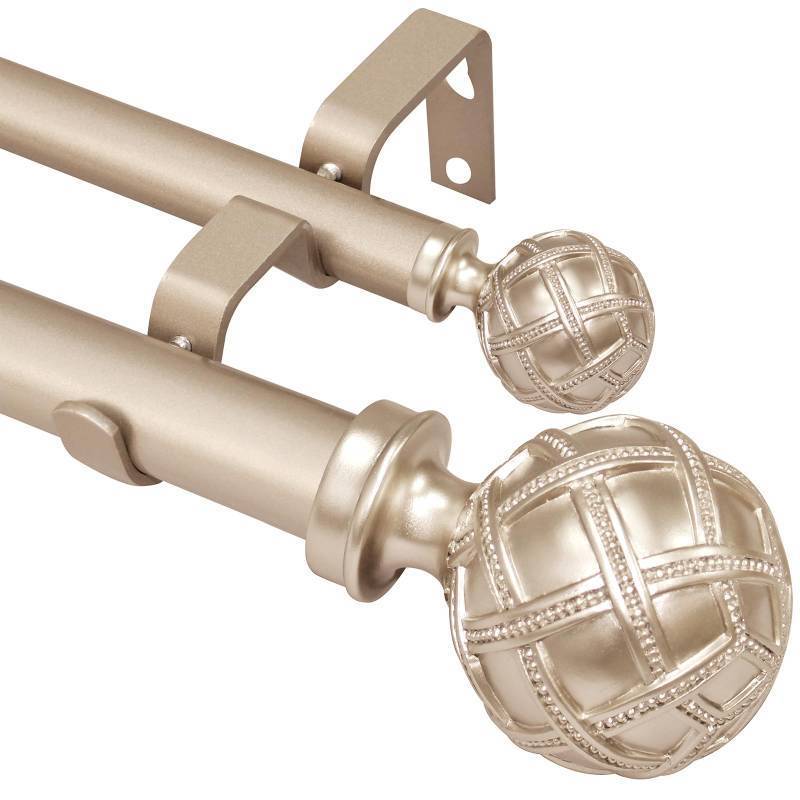 lot 55262 image: Ycolnaefllr 1 Inch Diameter Double Curtain Rod - Double Curtain Rods For Windows 36 to 72 Inches, With Adjustable Curtain Rod Brackets And Netted Texture Finials ��Rose Gold��