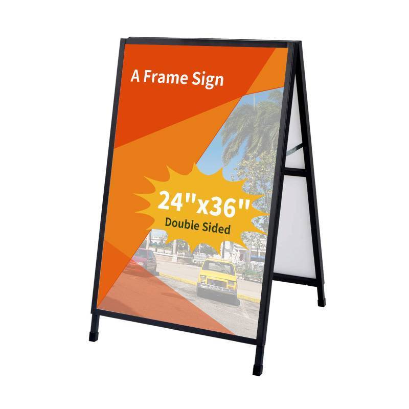 lot 55269 image: 24 x 36 Inch A Frame Sign Double-Sided Folding Sandwich Board Heavy Duty Slide-in Sidewalk Signboard for Outdoor Street Advertising Poster