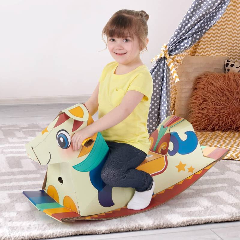 lot 55302 image: Pop2Play Rocking Horse for Toddlers �� StrongFold Technology Cardboard Toddler Playset by WowWee