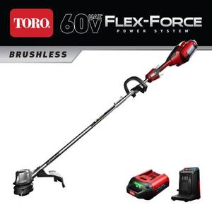 lot 59328 image: Toro 60 Volt Flex Force Straight Shaft Battery String Trimmer - Retail $189.95